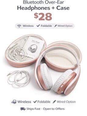 Rose Gold Wireless Over-Ear Headphones with Case